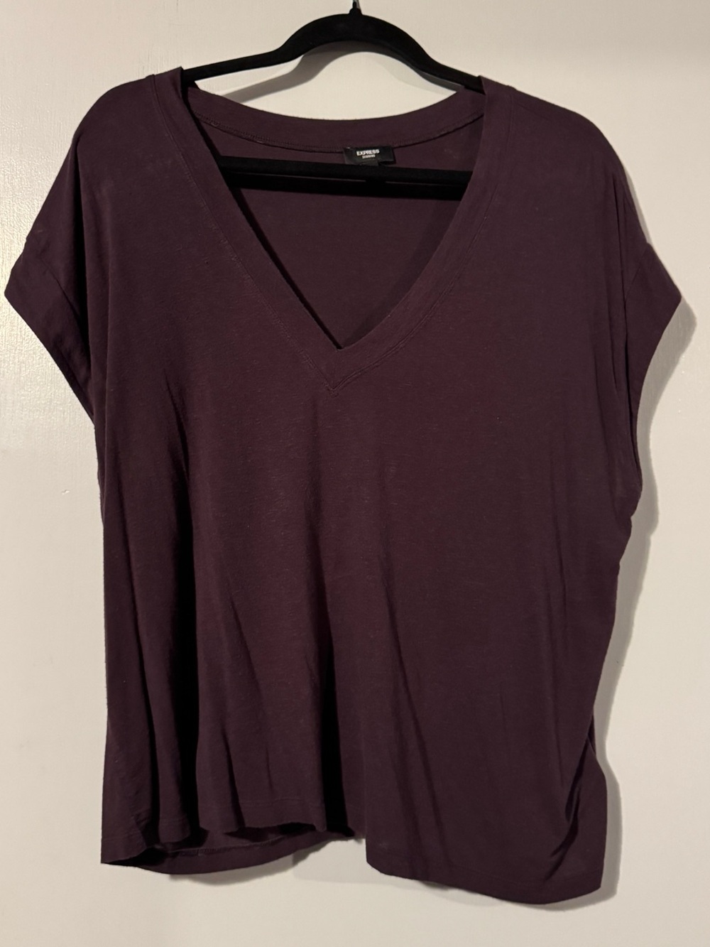 Express Women's V-Neck Relaxed Tee in Plum
